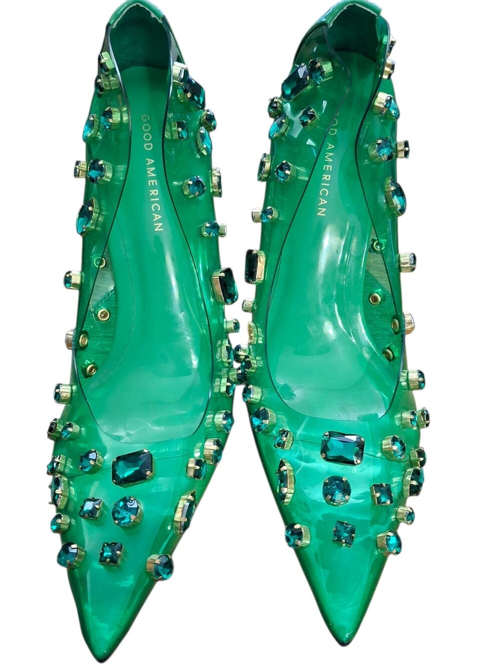 Good American Emerald Green Jeweled Pointed-Toe Flats_1